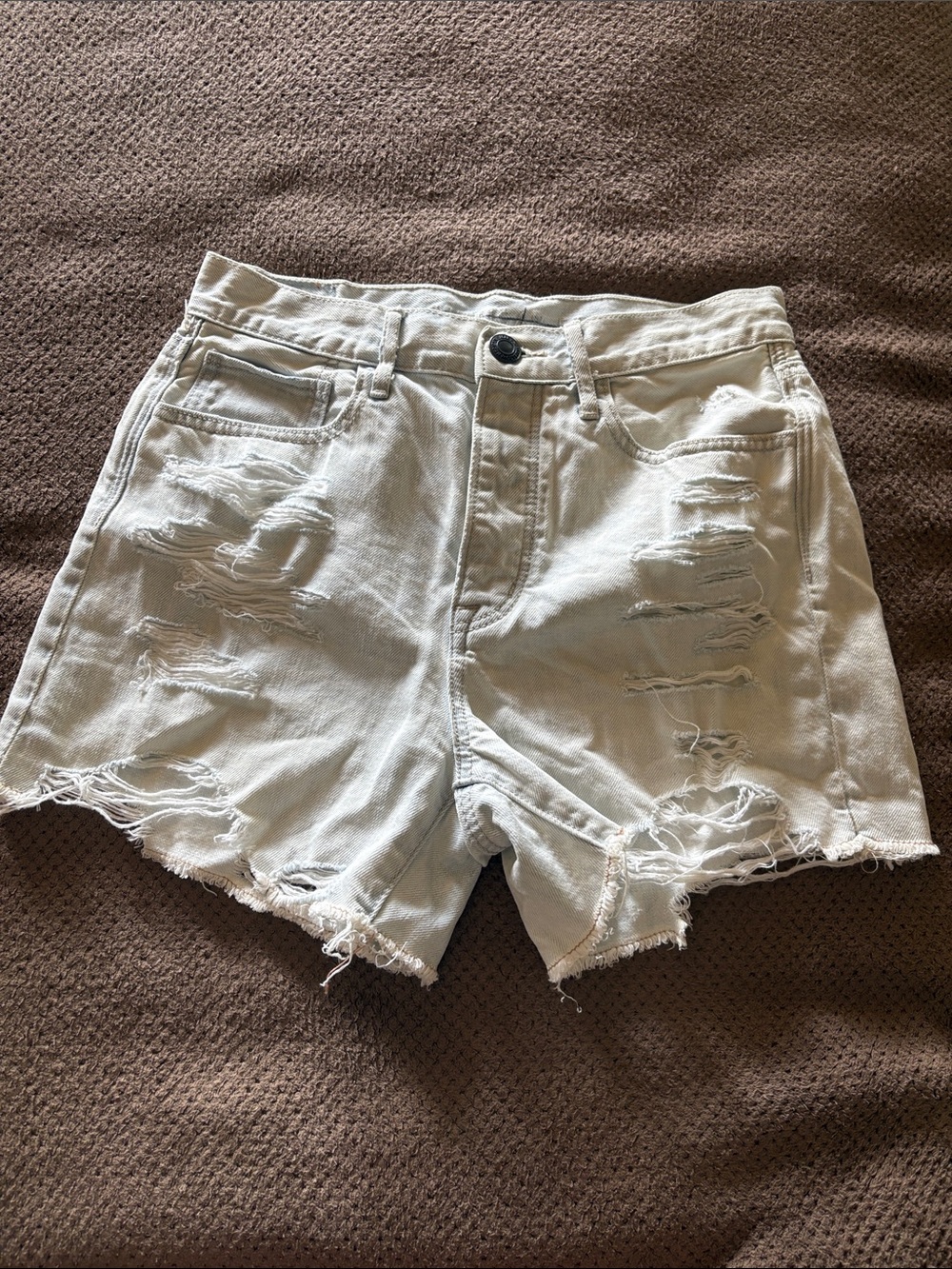 American Eagle Outfitters Light Cream Distressed Denim Shorts